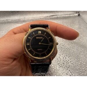 Speidel Gold Tone Black Dial Roman Numeral Quartz Dress Watch Mens‎ Womens